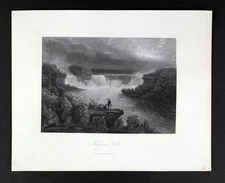 1856 Walker Print View of Niagara Falls American & Horseshoe Canada USA New York
