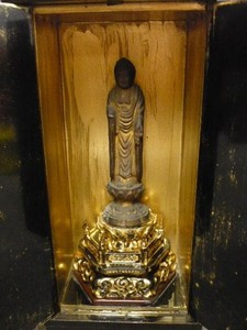 Wooden 11 inch Statue Antique Japanese Buddhism AMIDA with ZUSHI BUDDHA Amitabha