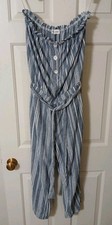 Bella Dahl Womens Striped Strapless Crop Jumpsuit Linen Blend Made In USA Size M