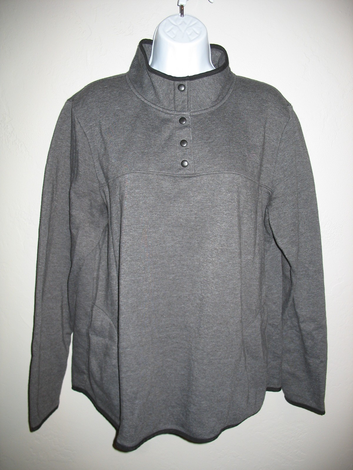 St Johns Bay Pullover Sweatshirt Sz Xl Charcoal Snap Neck Mock Turtleneck Womens