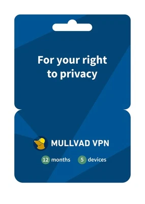 Mullvad VPN | 12 Months for 5 Devices | Protect Your Privacy with Easy-To-Use...