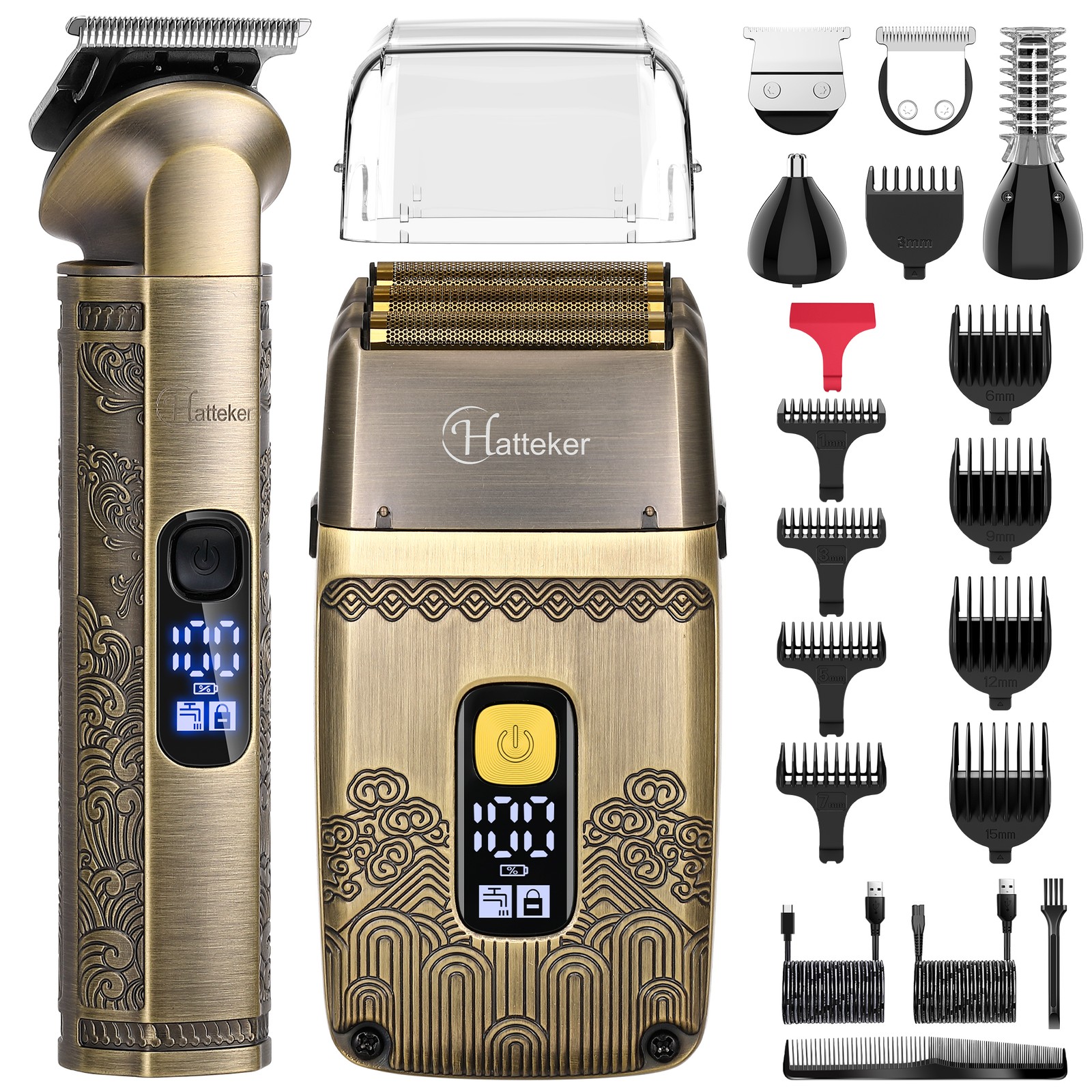 Hatteker rasoir électrique homme 4en1, tondeuse barbe, coffret soin
