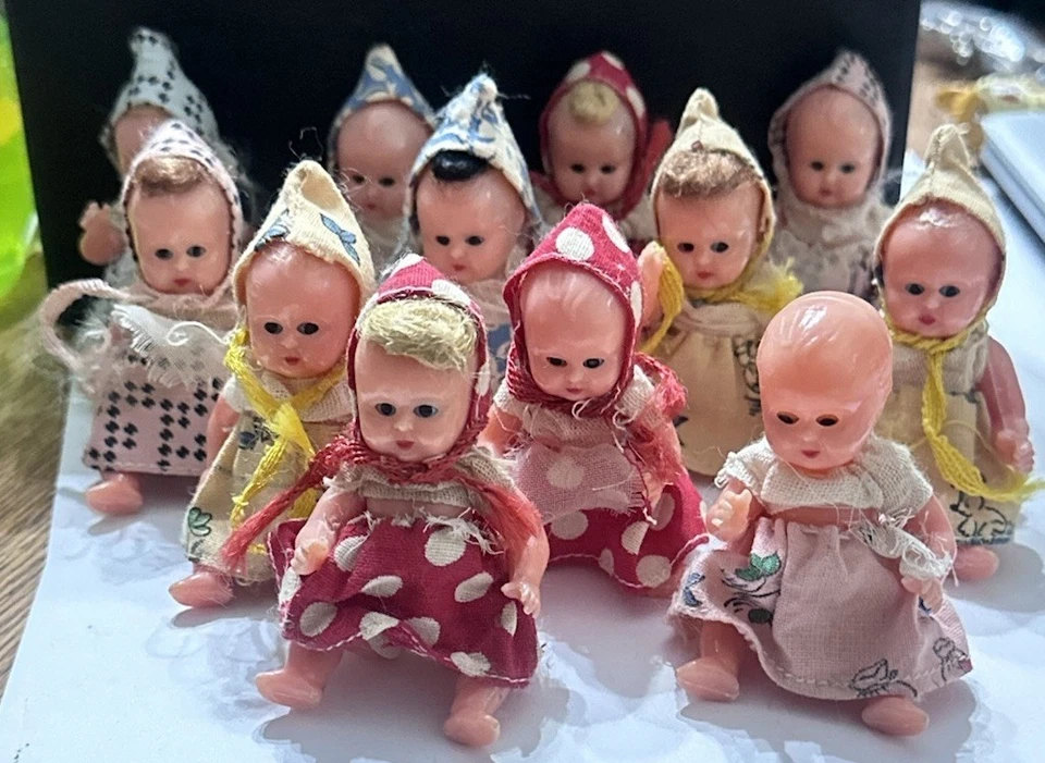 "Antigua muñeca bebé celuloide lote conjunto original ojos dormidos articulados 3"" Italia" Foto 2 de 4