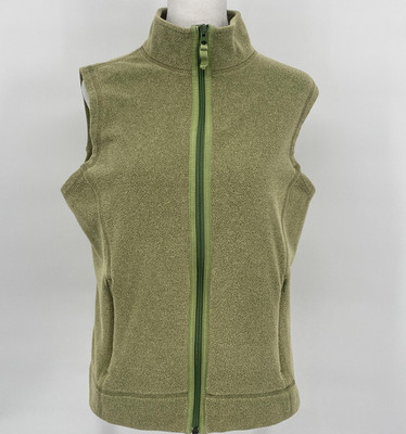 LL Bean Fleece Vest Womens Medium Green Full Zip Mock Neck Pockets Outdoor Warm