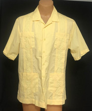 Cubavera Guayabera Shirt Men's Large YELLOW 4 Pocket Embroidered