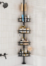 Rustproof Corner Shower Caddy Tension Pole, 4 Large Baskets for Bathtub Shampoo