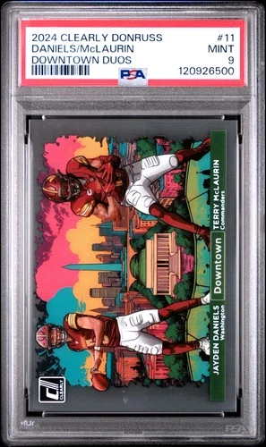 2024 PANINI CLEARLY DONRUSS DOWNTOWN DUOS JAYDEN DANIELS RC/TERRY MCLAURIN PSA 9