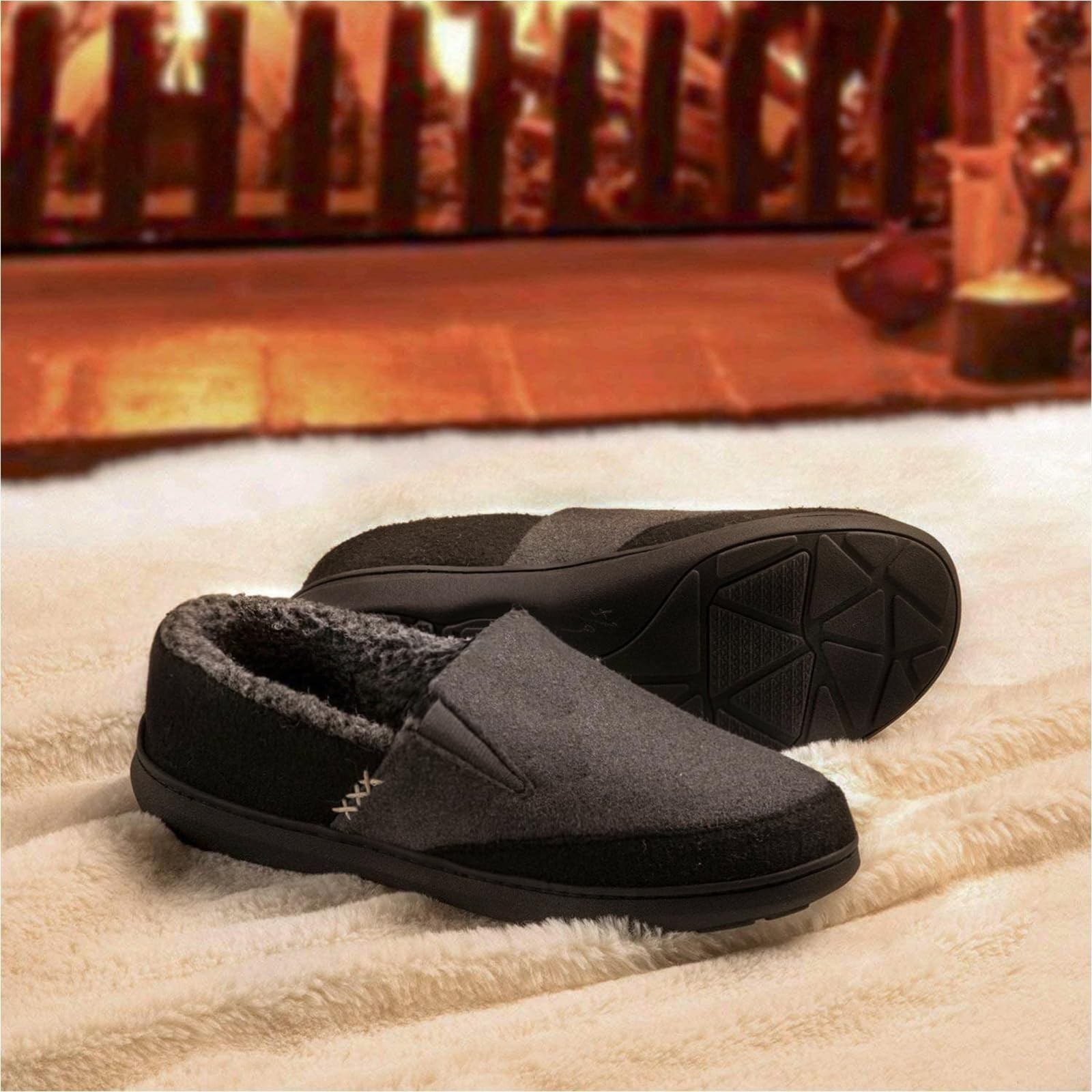 Zigzagger Men's Comfy Wool Slippers Indoor Outdoor House Shoes, Warm ...