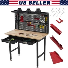48" Heavy Duty Workbench w/Drawers & Pegboard, 2000Lbs Garage Work Table Bench