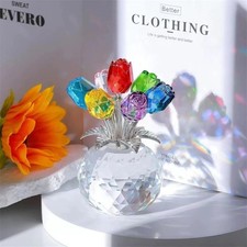 Crystal Rose Flower Ornament Faux Crystal Bouquet Figurine Mini Vase Decor Gift