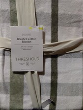 Threshold Full/Queen Brushed Cotton Blanket Green Plaid 100 Cotton