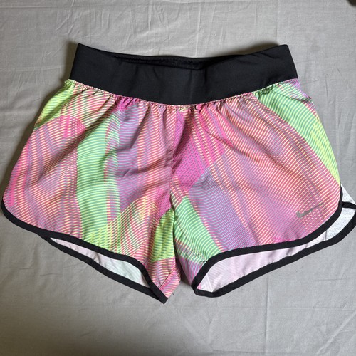 NIKE Girls Large Neon Pink Green Lined Running Shorts Wicking