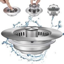 Stainless Steel 3 in 1 Kitchen Sink Drain Strainer trainer Stopper Drain Basket