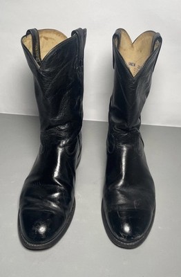 Dan Post Boots Mens Size 9.5 EW Black Leather Western Roper Made In USA Distress