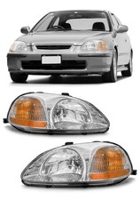 96-98 Honda Civic Ek Headlights Chrome Housing Amber Reflector Pair Wo Bulbs