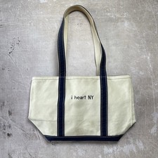 Vintage LL Bean Boat and Tote Zip Bag “i heart NY” Made in USA Navy/Cream