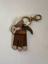 NWT Fossil Accessories Sofia Keyfob Dog Charm Brown Multi Color with Brass Chain