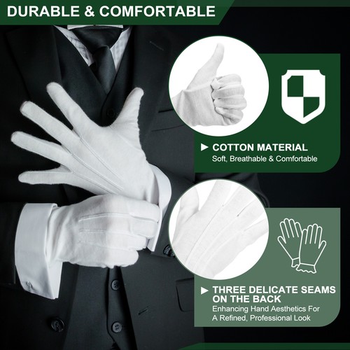 3 Pair White Cotton Gloves Parades Costume Gloves Formal Tuxedo Uniform Glove - Picture 3 of 6