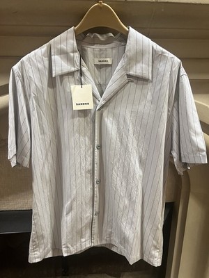 NWT Sandro Men s Bleu Clair Camp Collar Shirt Size Large
