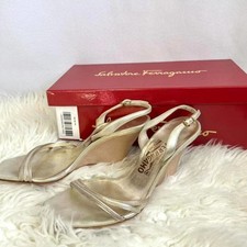 Great Condition Vintage Salvatore Ferragamo Holographic Gold Wedges in a Size 36