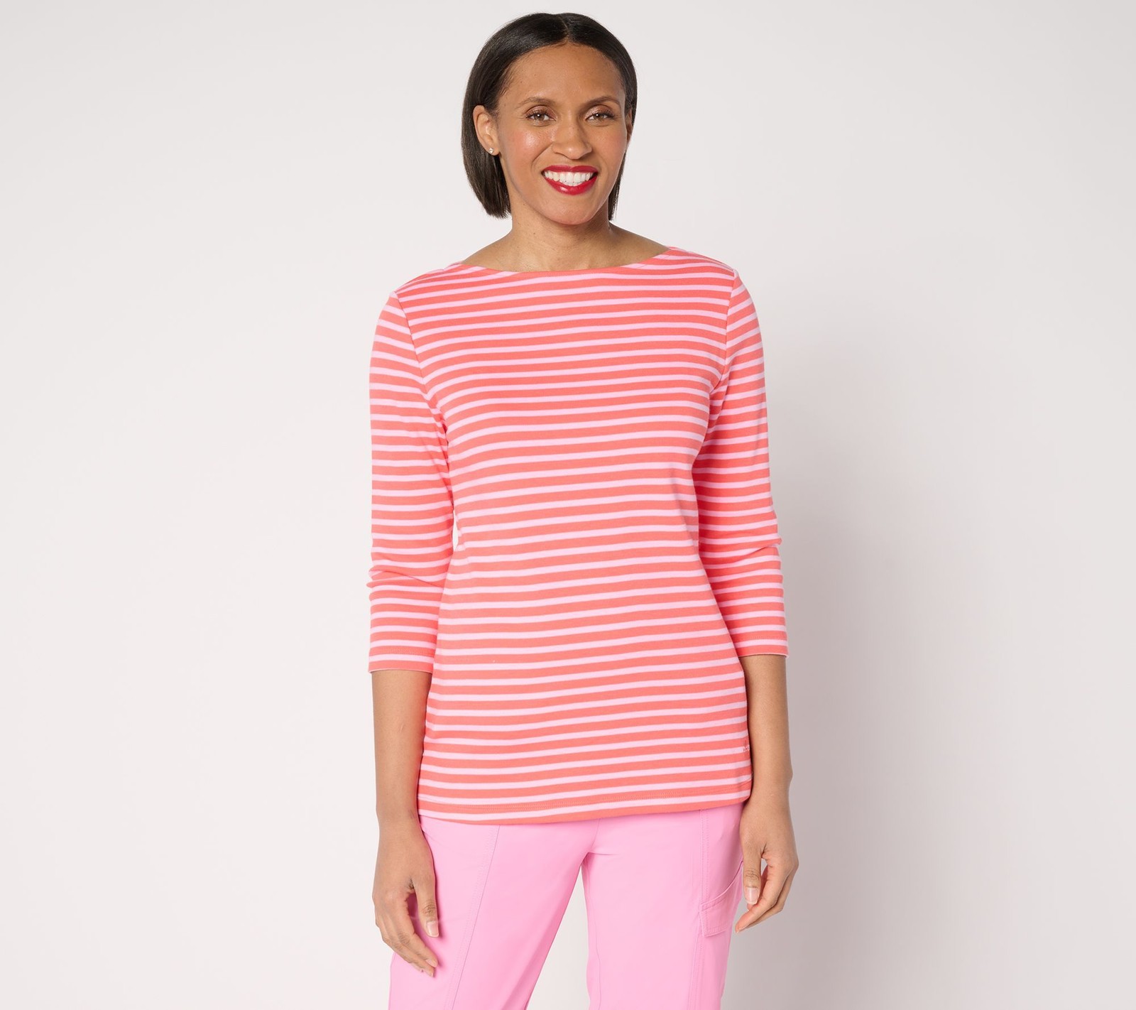 Isaac Mizrahi Live! Women's Top Sz XL Essential Yarn Dye Stripe Pink A475369