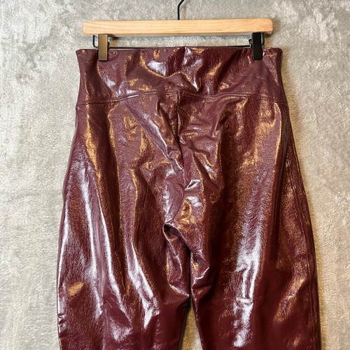 SPANX Faux Patent Leather Leggings in Ruby Size Large Tummy Control - Picture 4 of 7