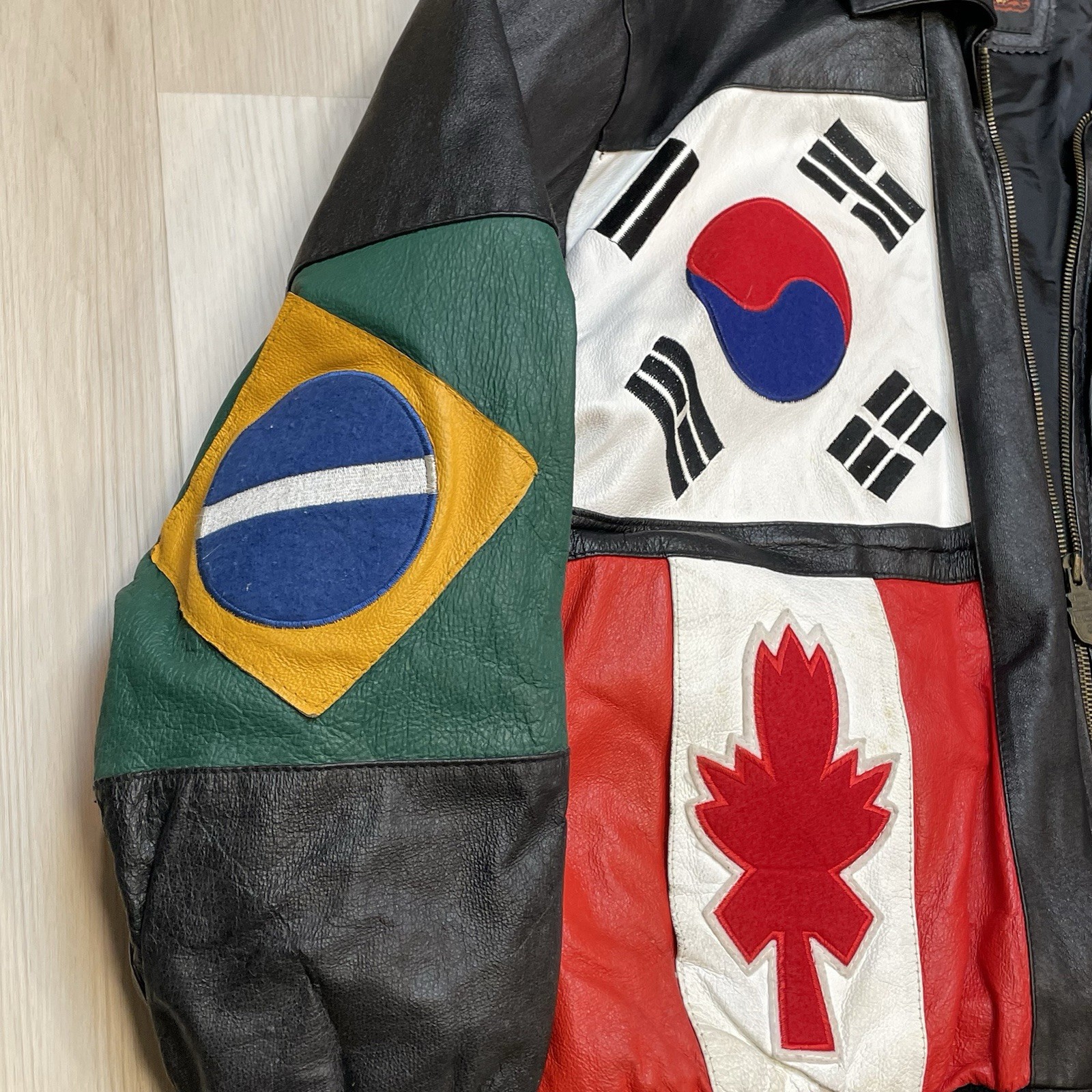 Phase 3 World Flags Bomber Leather Jacket Vintage… - image 6