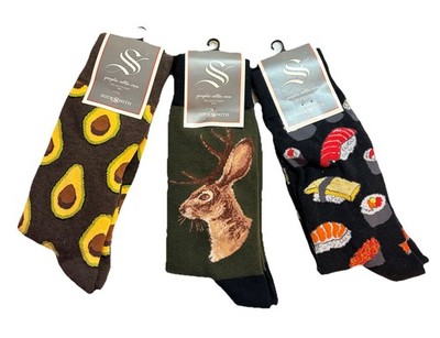 3 NWT Socksmith ''Avocado''  Jackalope   Sushi Socks Mens Crew 10-13 Cotton Blend