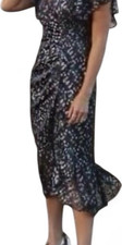 Anthropologie Mestiza Black Multicolor Chiffon Midi Wrap Dress 8 Flutter Tiered