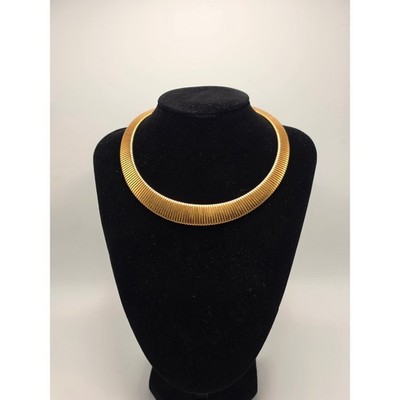 Vintage Monet Gold Tone Ribbed Omega Collar Necklace Tapered Statement Choker