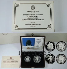 SAN MARINO 1990 DITTICO DI MONETE IN ARGENTO CAMPIONATO MONDIALE DI CALCIO PROOF