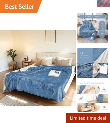 Versatile Slate Blue Electric Blanket 50x60'' - Safe, Soft & Stylish Cozy Living