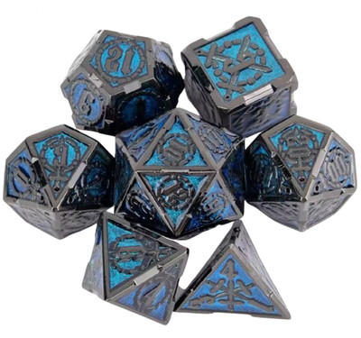 Blaues 7-teiliges stilvolles Metall-Würfel-Set für Rollenspiele/RPG/Kartenspiele brandneu