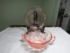 Pink Depression Sharon Cabbage Rose Cream Soup Bowl & Saucer Federal Glass Vtg