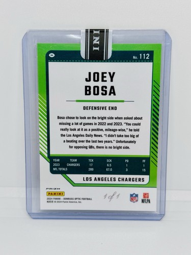 2024 Donruss Optic JOEY BOSA Black Prizm 1/1 Los Angeles Chargers #112 - Picture 2 of 2