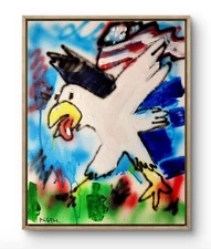 Original Art Patriotic Bird 14x11 Street Art Style Abstract Painting on Canvas