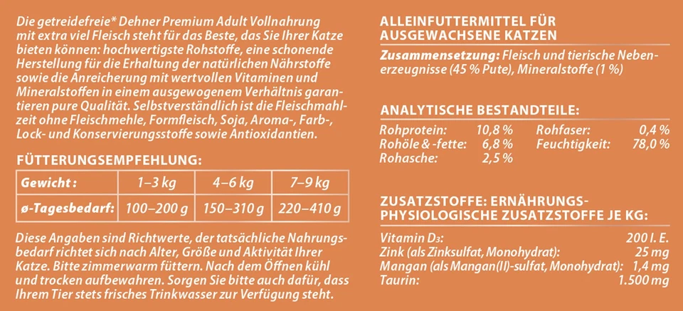 Katzenfutter Nassfutter Adult getreidefrei Pute 6 x 400 g Dose (2.4 kg), Dehner - Bild 3 von 3