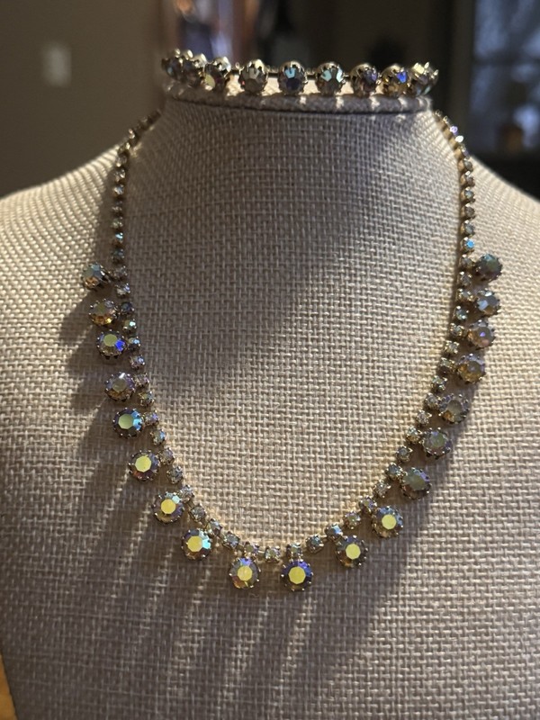 Vintage Art, Deco, Aurora, Borealis, Choker, And Bracelet Set