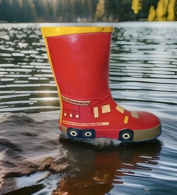 Unique Red Fire Engine #45 Childs Sz8 Rubber Boots Rain Snow Childrens Place 