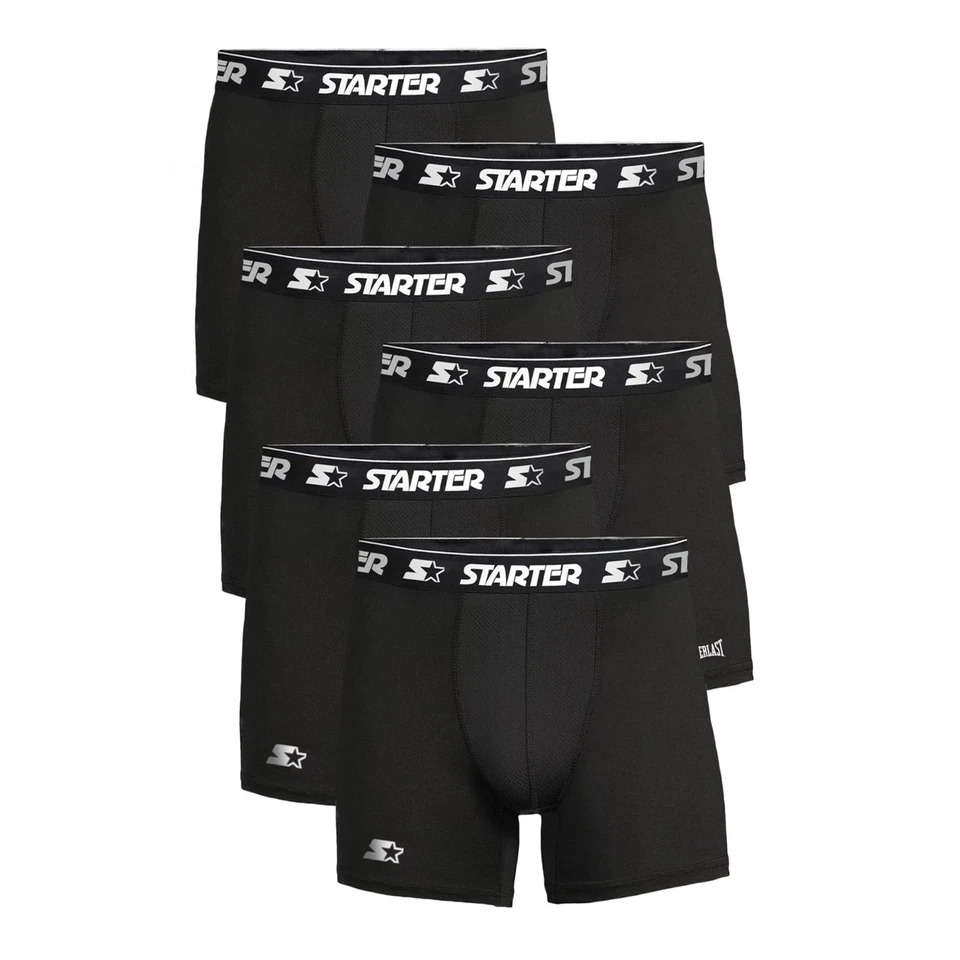 Starter Mens Boxer Briefs Active Performance Breathable Underwear 6-Pack Black - Image 2 of 4