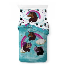 Afro Unicorn Kids' Comforter Microfiber Lightweight Twin