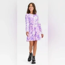 Art Class Girls Long Sleeve Henley Skater Dress Tie Dye purple pink XXL (16/18)