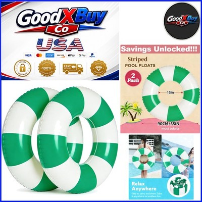 2PCS Large Pool Float Rings for Adults 35 Inch Striped Swim Tube Set