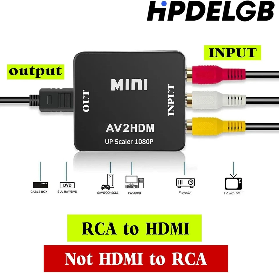 Adaptador convertidor RCA a HDMI AV 1080P para TV audio video compuesto CVBS AV2HDMI Foto 2 de 4