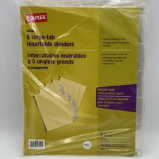Staples 13514 Clear 5-Tab Insertable Binder Dividers Pack of 20 Letter Size NEW 