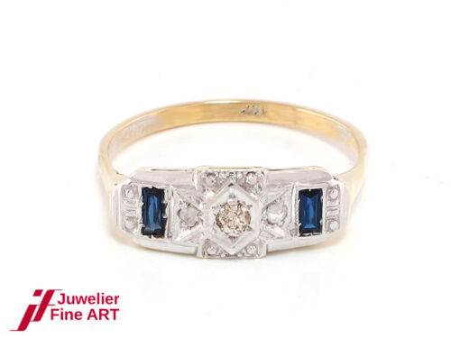 Damenring 18K/750 Gelbgold/Weißgold - 2 Saphire + 3 Diamanten - 1,7 g - Gr. 53 - Bild 2 von 5