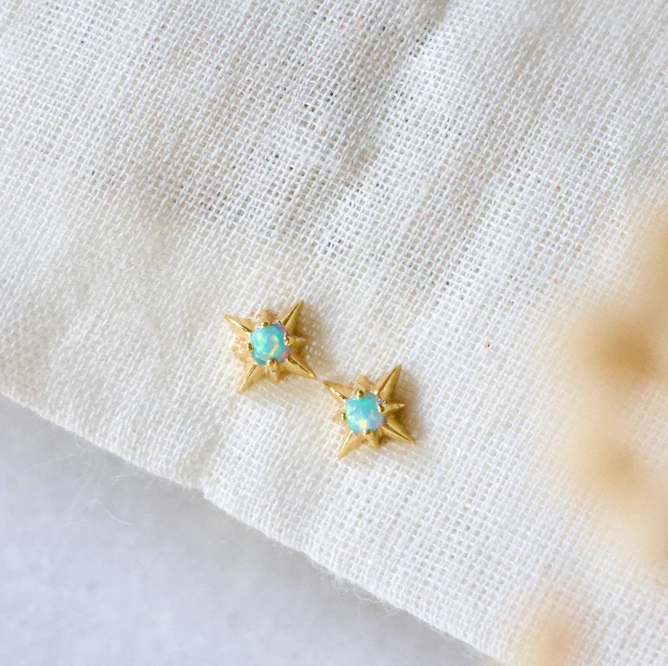 Dainty North Star Opal Gold Stud Earrings Tiny Timeless Design-image