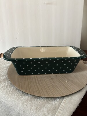 Pioneer Woman Stoneware Ceramic Green Retro Dots Loaf Pan Live Love Bake 12 