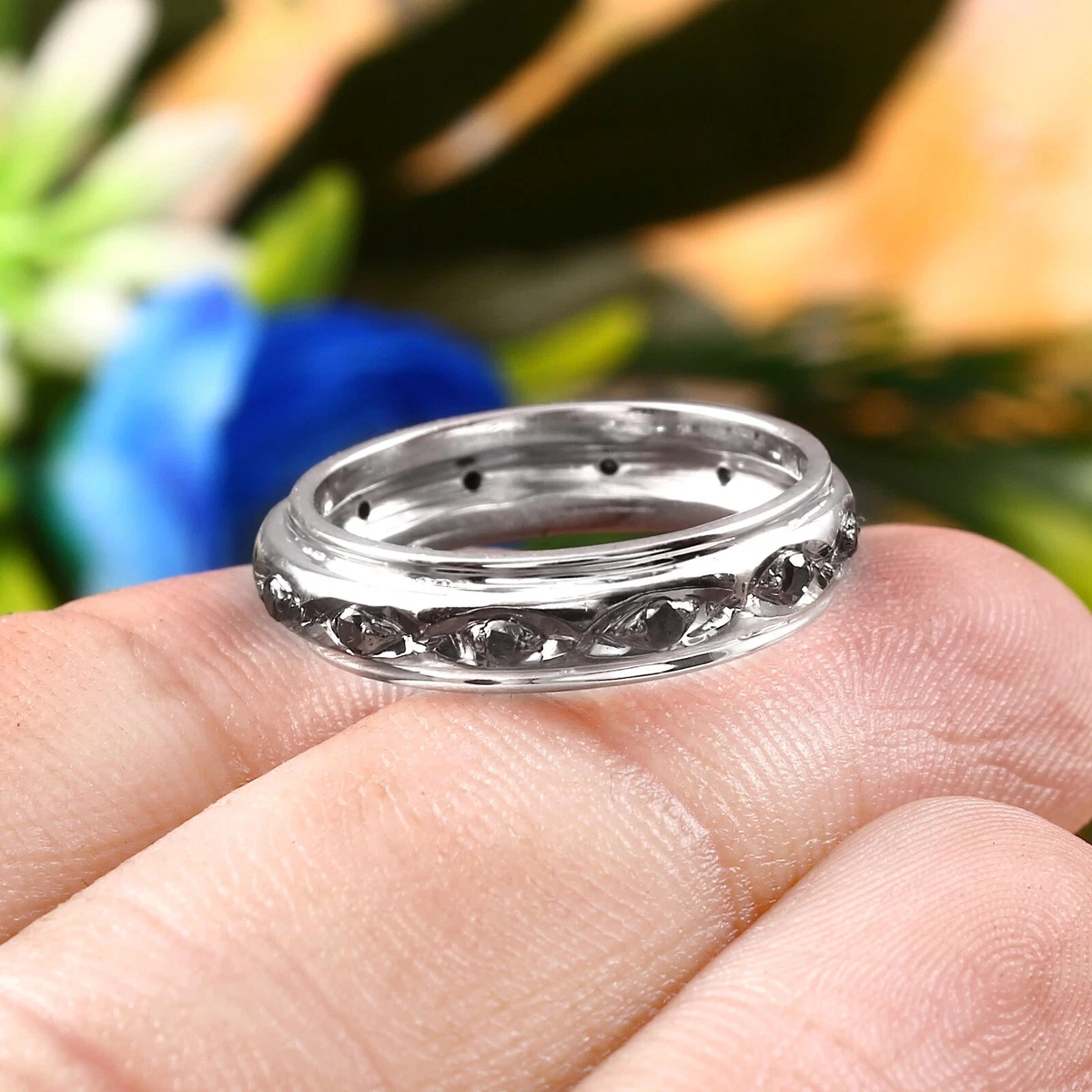 Mens silver wedding shop bands with black diamonds
