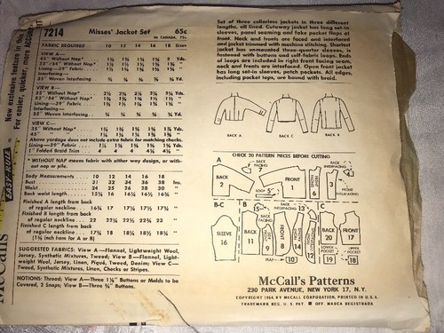 McCalls VINTAGE 7214 Miss Jacket Set Pattern 3 Variations SIZE 12 CUT COMPLETE - Picture 2 of 12